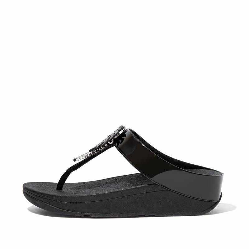 FitFlop Fino Faux Leder Schwarz - FitFlop Zehentrenner Damen Schweiz [XPIW-96043]